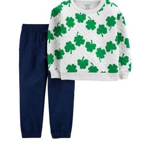 Green Shamrock Sweatshirt and Navy Pants Set